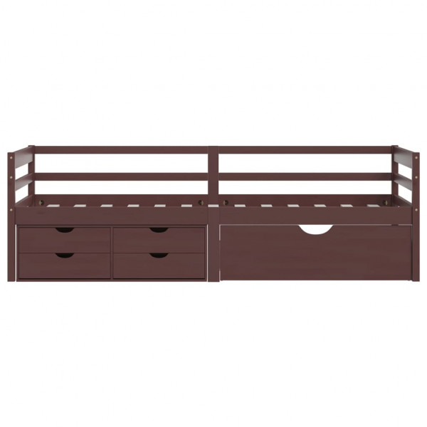 Cama con cajones y armario madera pino marrón oscuro 90x200 cm M 4