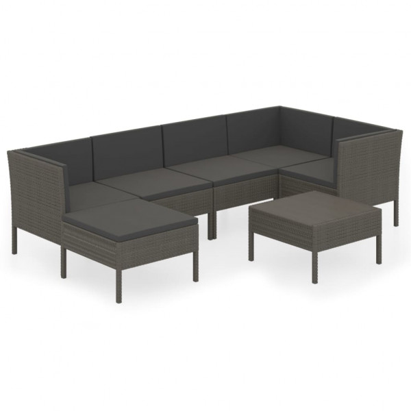 Set de muebles de jardín 7 pzas y cojines ratán sintético gris M 2