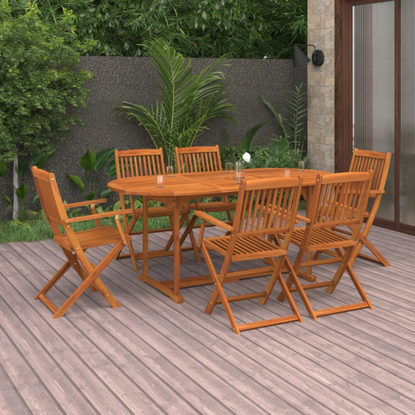Set de comedor de jardín 7 piezas madera maciza de acacia D
