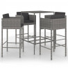 Set muebles de bar jardín 5 pzas y cojines ratán sintético gris 2