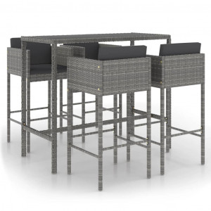 Set muebles de bar jardín 5 pzas y cojines ratán sintético gris H
