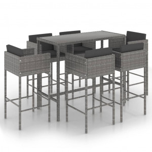 Set muebles de bar jardín 7 pzas y cojines ratán sintético gris H