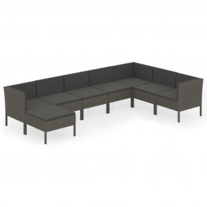 8 pcs conjunto lounge de jardim c/ almofadões vime PE cinzento H