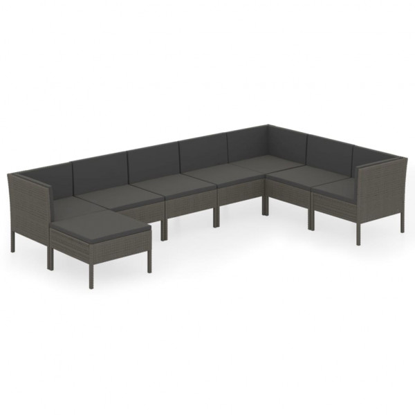 Set de muebles de jardín 8 pzas y cojines ratán sintético gris M 2