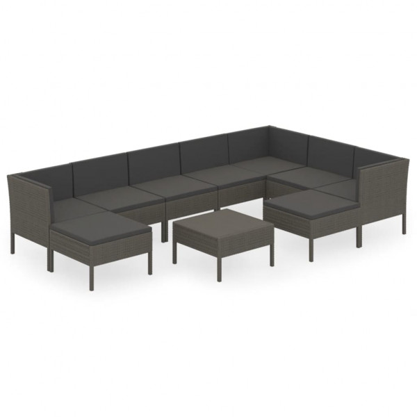 Set de muebles de jardín 10 pzas y cojines ratán sintético gris M 2