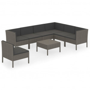 8 pcs conjunto lounge de jardim c/ almofadões vime PE cinzento H