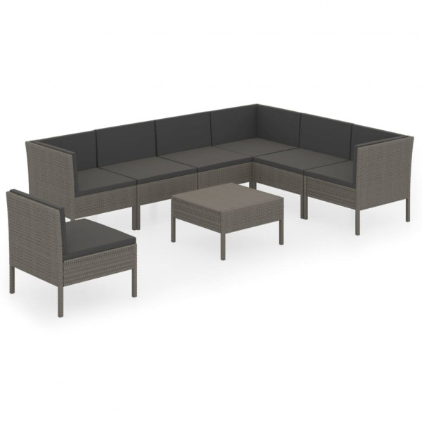 Set de muebles de jardín 8 pzas y cojines ratán sintético gris M 2