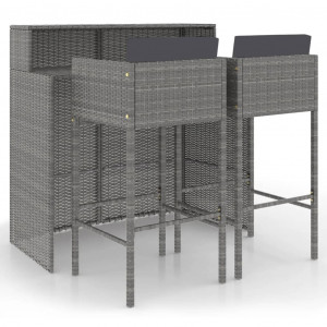 Set de muebles bar jardín 3 pzas y cojines ratán sintético gris H