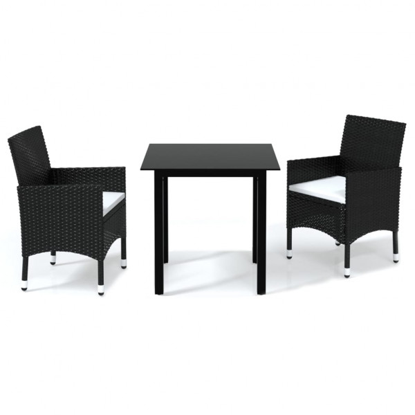 Set de comedor de jardín 3 pzas y cojines ratán sintético negro M 2
