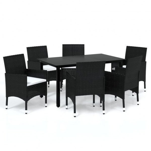 Set de comedor de jardín 7 pzas y cojines ratán sintético negro M 2