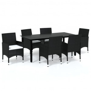 Set de comedor de jardín 7 pzas y cojines ratán sintético negro H