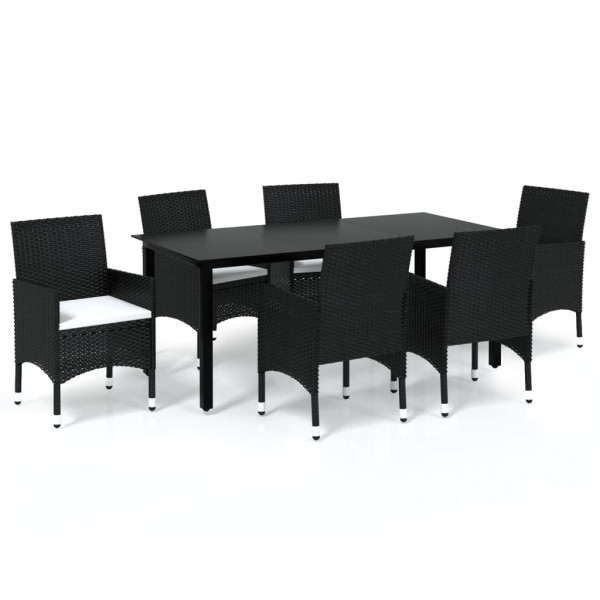7 pcs conjunto de jantar p/ jardim c/ almofadões vime PE preto M 2