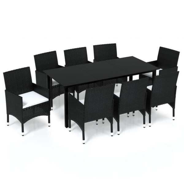 9 pcs conjunto de jantar p/ jardim c/ almofadões vime PE preto M 2