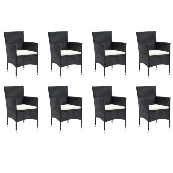 9 pcs conjunto de jantar p/ jardim c/ almofadões vime PE preto M 3
