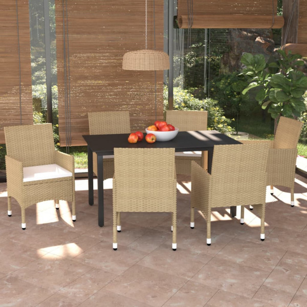 Juego muebles jardín 7 pzas con cojines ratán sintético beige D