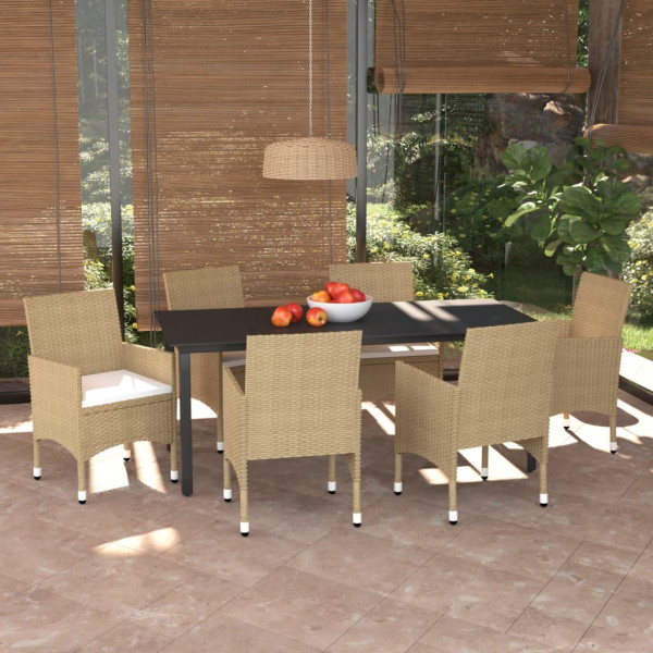 Juego muebles jardín 7 pzas con cojines ratán sintético beige D