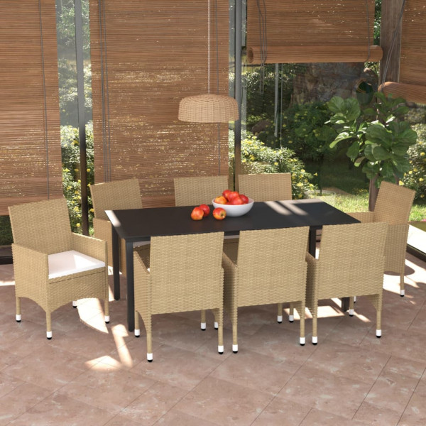 Set de muebles jardín 9 pzas con cojines ratán sintético beige D