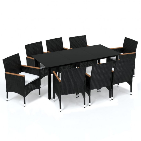 Set de muebles de jardín 9 pzas y cojines ratán sintético negro M 2