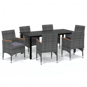 Set de muebles jardín 7 pzas con cojines ratán sintético gris H