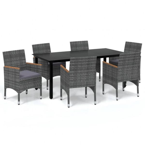 Set de muebles jardín 7 pzas con cojines ratán sintético gris M 2