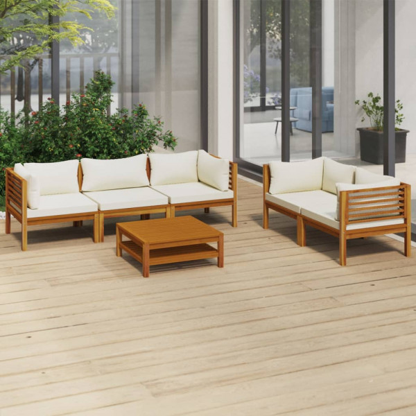 Muebles de jardín 6 pzas cojines crema madera maciza de acacia D
