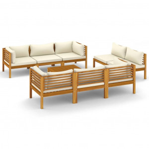 Muebles de jardín 9 pzas madera maciza de acacia cojines crema H