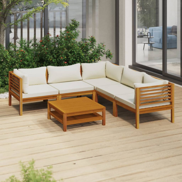 Muebles de jardín 6 pzas cojines crema madera maciza de acacia D
