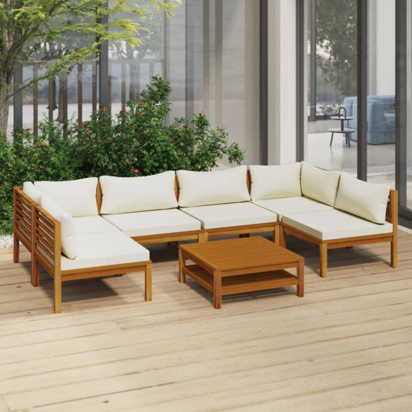 Muebles de jardín 7 pzas cojines crema madera maciza de acacia D