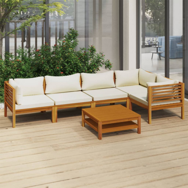 Muebles de jardín 6 pzas cojines crema madera maciza de acacia D