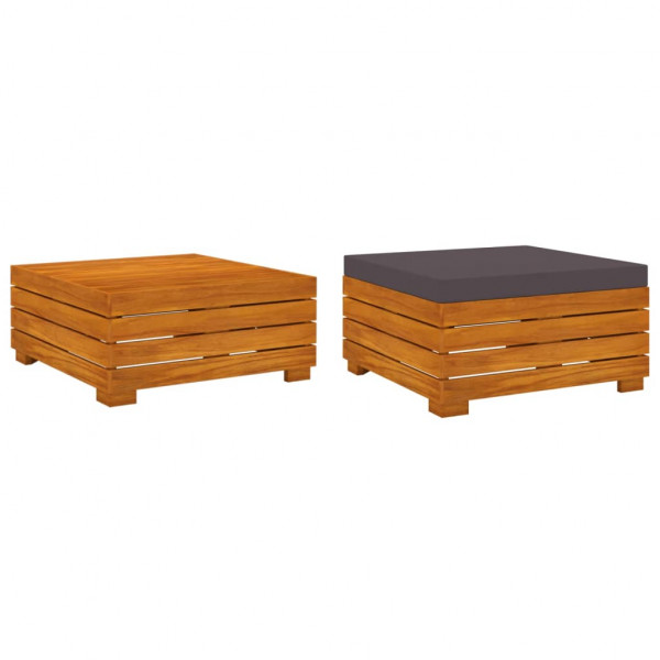 Mesa de jardin y reposapiés con cojin y de madera maciza acacia D