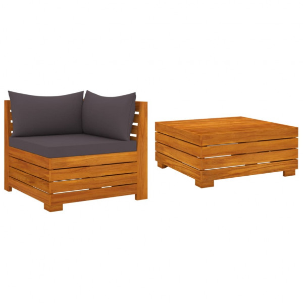 2 pcs conjunto lounge de jardim c/ almofadões acácia maciça D