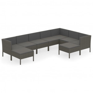 9 pcs conjunto lounge de jardim c/ almofadões vime PE cinzento H