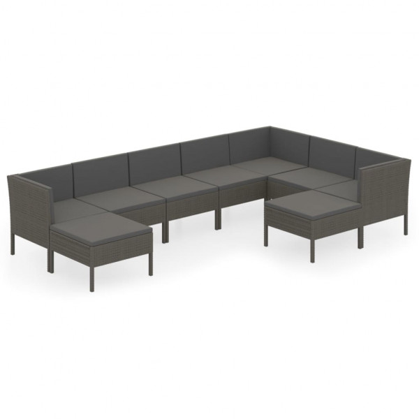 Set de muebles de jardín 9 pzas y cojines ratán sintético gris M 2