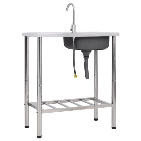 Fregadero de camping de un seno y grifo acero inoxidable M 4