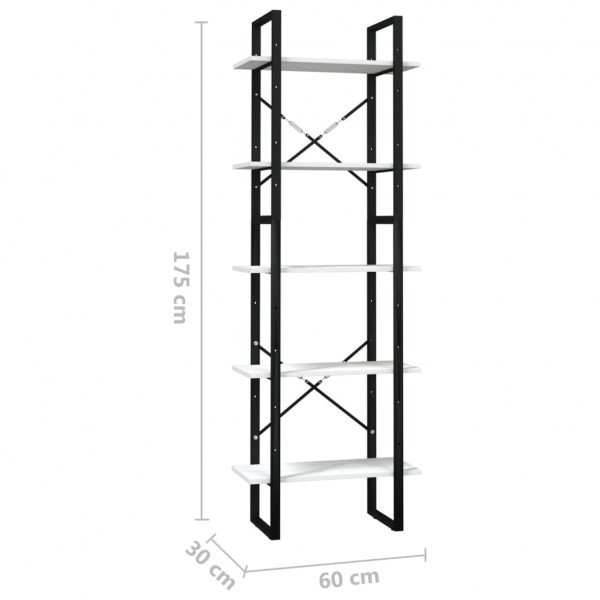 Estante com 5 prateleiras 60x30x175 cm madeira de pinho branco M 5