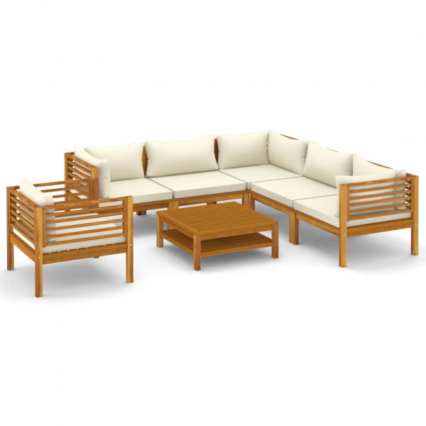 Muebles de jardín 7 pzas cojines crema madera maciza de acacia M 2