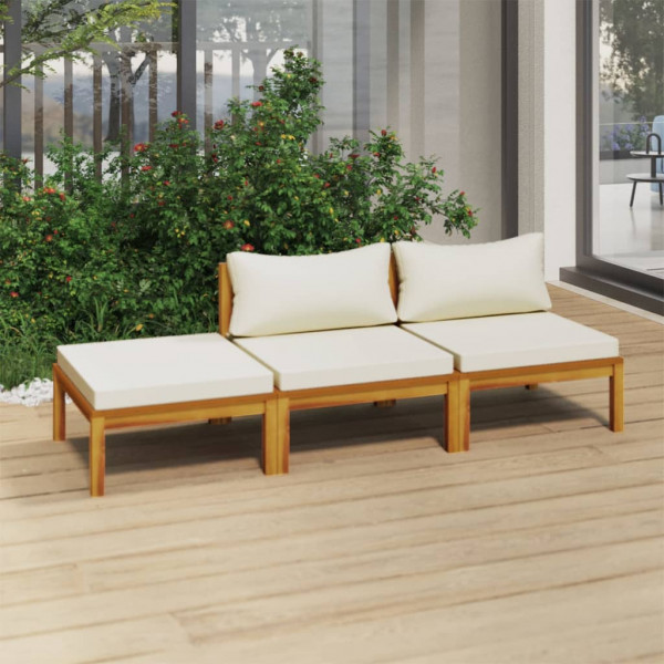 Muebles de jardín 3 pzas madera maciza de acacia cojines crema D