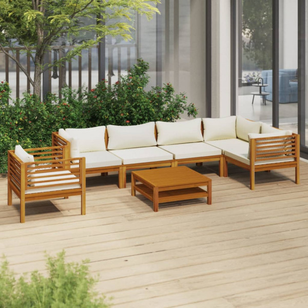 Muebles de jardín 7 pzas cojines crema madera maciza de acacia D
