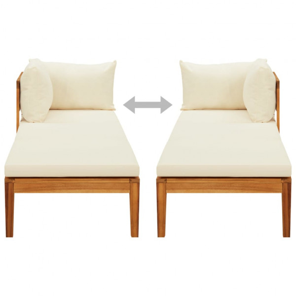 Tumbona 1 reposabrazos con cojines crema madera maciza acacia M 5