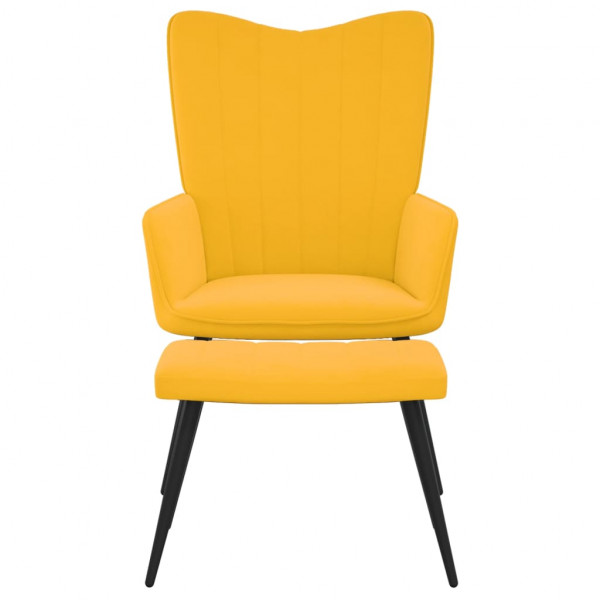 Silla de relajación con reposapiés terciopelo amarillo mostaza M 2
