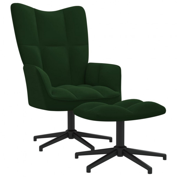 Silla de relajación con taburete terciopelo verde oscuro D