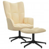Silla de relajación con reposapiés terciopelo blanco crema 1