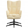 Silla de relajación con reposapiés terciopelo blanco crema 3