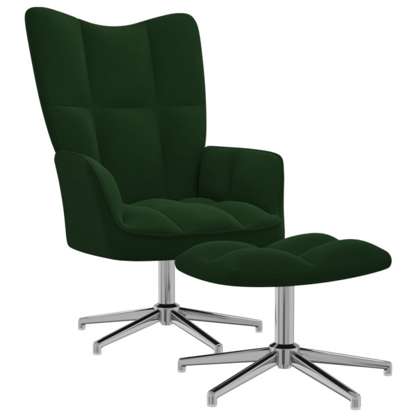 Silla de relajación con taburete terciopelo verde oscuro D