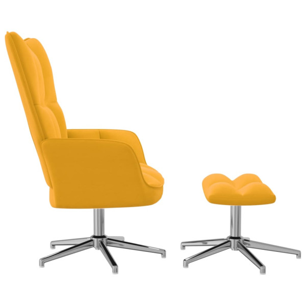 Silla de relajación con reposapiés terciopelo amarillo mostaza M 3