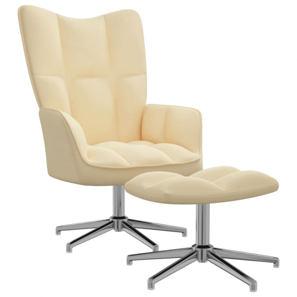 Silla de relajación con reposapiés terciopelo blanco crema D