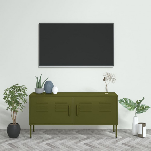 Mueble para TV de acero verde oliva 105x35x50 cm D