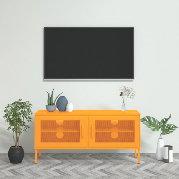 Mueble para TV de acero amarillo mostaza 105x35x50 cm D