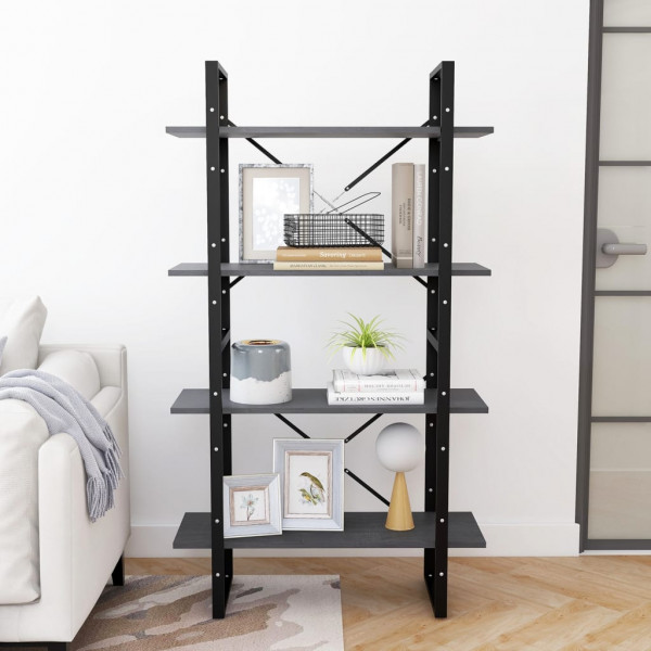 Estante com 4 prateleiras 80x30x140 cm pinho maciço cinzento M 3