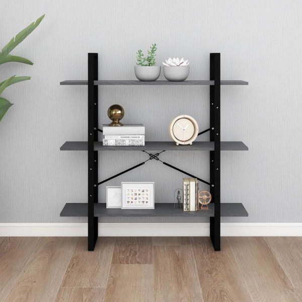 Estantería 3 niveles madera maciza de pino gris 100x30x105 cm M 4